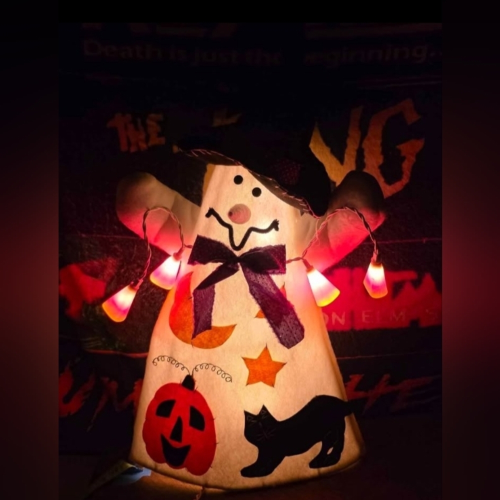 Vintage Halloween 25" Ghost With Candy Corn String Lights Porch Decoration